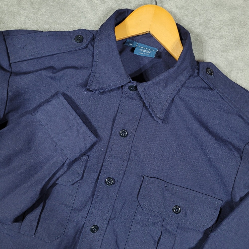Propper Shirt Mens M/R Navy Blue Uniform Tactical Long Sleeve Button Up Epaulets